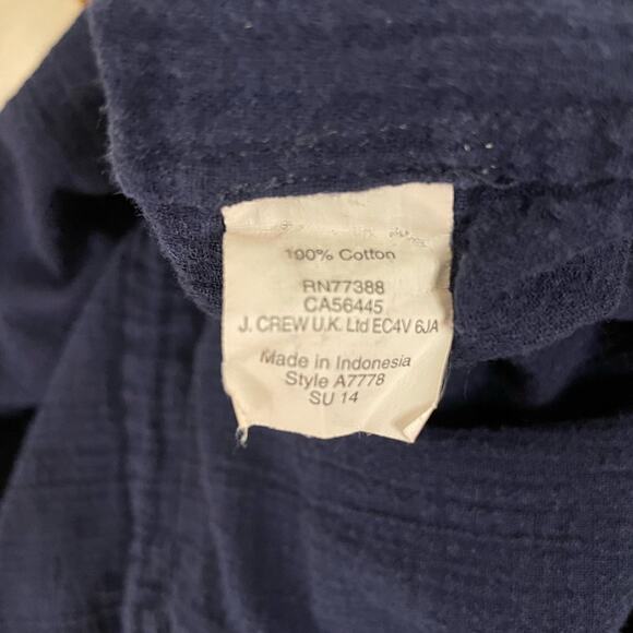 J Crew M Navy Blue Scoop Neck Sleeveless Dress Textured Cotton Cinch Waist - Picture 4 of 4